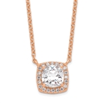 Diamond Essence Pendant with 2.5 ct. cushion Cut Stone in center surrounded by round stones in rose plated silver