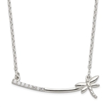 Platinum Plated Sterling Silver Dragonfly Bar Necklace with Round Brilliant Diamond Essence stones, 0.25 cts.t.w.