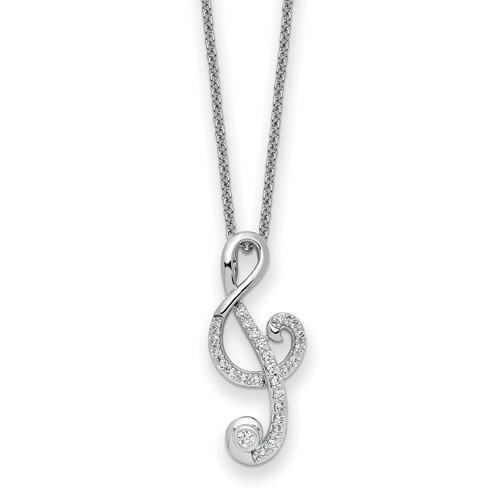 A prong set artificial round brilliant diamonds set on musical note pendant in platinum plated sterling silver. 1.0 Cts.t.w.