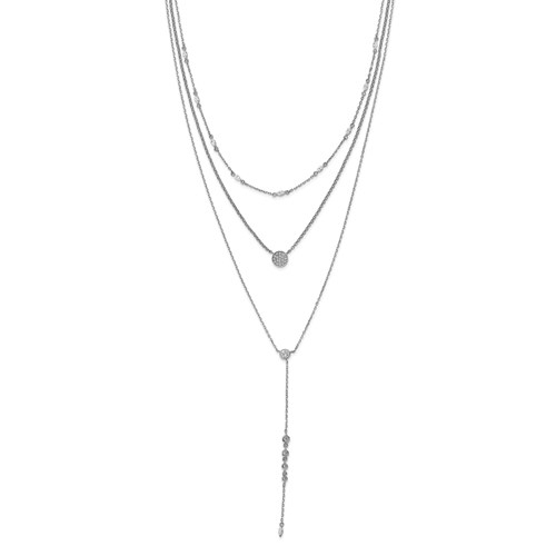 Bezel set multi strand layered necklace with artificial marquise and round brilliant diamonds by Diamond Essence set in platinum plated sterling silver. 2 Cts.t.w.