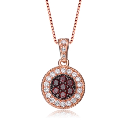 Diamond Essence Pendant with Diamond And Chocolate stones, 1.50 Cts.T.W. in Rose Plated Sterling Silver. 19mm long and 12 mm wide, Chain included.