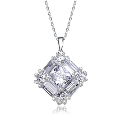 Little beauty. Diamond Essence Pendant with traditional Baguettes, Princess cut and Round brillaints set in artistic way in Platinum Plated Sterling Silver,1.0 cts.t.w. Chain not included.