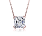 Diamond Essence 3 Cts. Asscher Cut Pendant In Rose Plated Sterling Silver.