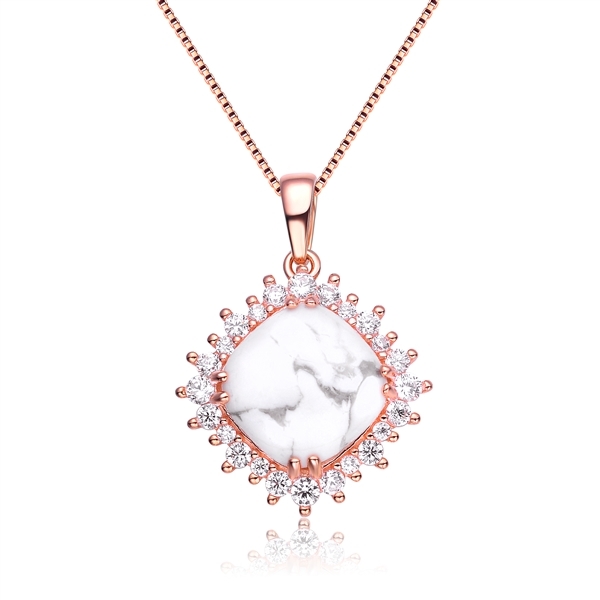 Diamond Essence Pendant With How Lite Center Surrounded By Melee Set In 8 Prongs,6.50Cts.T.W. In Rose Plated Sterling Silver.