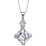 Diamond Essence Pendant With Asscher Stone And Princess Stone in Platinum Plated Sterling Silver.

    Length Of Pendant is 21.5 mm and Width is 9.5mm.