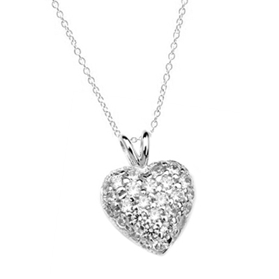 Heart Pendant with 1.30 Cts.T.W.  Pave - Set Round Brilliant Melee, to guide him directly to you. 1/2 inch long in Platinum Plated Sterling Silver.
Free Silver Chain Included.