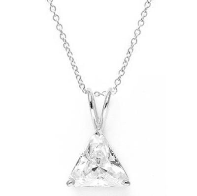 Diamond Essence  Pendant with 3.0 ct Triangle stone in Platinum Plated Sterling Silver.