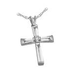 Sterling Silver long cross pendant with baguettes