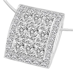 Prong Set Slide Pendant with Simulated Oval Cut Diamonds and Melee by Diamond Essence set in Sterling Silver