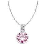 Platinum Plated Sterling Siver Pendant, 2.06 cts. In all with a 2.0 cts. Bezel-Set Round cut Pink Essence Bezel Set center.