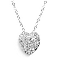 Beautiful Heart Pendant with the outer ring of heart encircling the micro pave set bulge heart. Truly lovable..2 Cts. T.W. in Platinum Plated Sterling Silver.