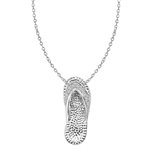 Silver Sandal - Sandal Pendant adds a happy touch to your outing. slip this around your neck any time and start showing off! 3-4 inch length. 0.1 cts. T.W. set in Platinum Plated Sterling Silver.