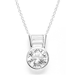 Diamond Essence Slide Pendant with 3.0 ct Round stone and Baguettes, 3.5 ct.tw. in Platinum Plated Sterling Silver.