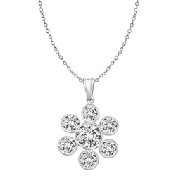 6 round stone 1 center stone Silver flower pendant