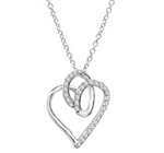 Superb Heart Shaped Pendant with Brilliant Diamond Essence Stones on Fluttery Curves. 1.5 Cts. T.W. set in Platinum Plated Sterling Silver.