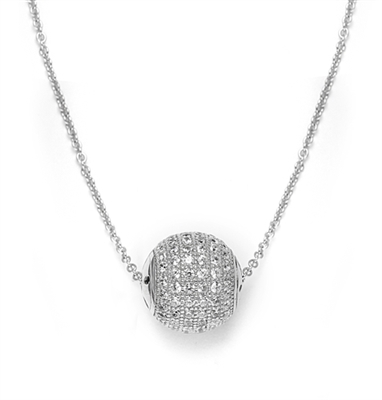Diamond Essence Round Stone Pendant with 18" Chain in Platinum Plated Sterling Silver.