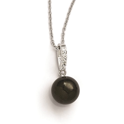 Diamond Essence Round Brilliant Melee and black shell Pearl Pendant, 0.40 Ct.T.W. in Platinum Plated Sterling Silver. Chain Included.