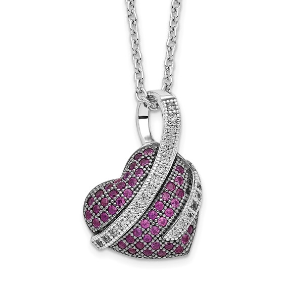 Craftman's delight Heart Pendant with micro pave set Diamond Essence accents shining your love like never before. There are tiny accents on the bale to highlight the overall glory effect. 2.5 Cts. T.W. set in Platinum Plated Sterling Silver.