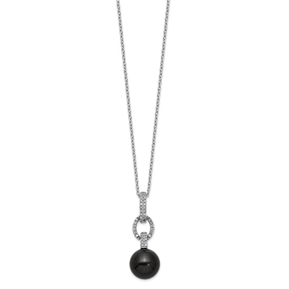 Diamond Essence Pearl Pendant  with Round Brilliant Melee, 1 Cts.t.w. set in Platinum Plated Sterling Silver.