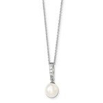 Diamond Essence Round Brilliant Melee and Fresh Water Cultured Pearl Pendant, 0.75 Ct.T.W. in Platinum Plated Sterling Silver. Chain Included.
