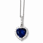 Platinum Plated Sterling Silver Diamond Essence Pendant With Sapphire Essence Heart In Center Surrounded By Round Brilliant Melee And Melee On The Bail To Enhance The Beauty!!