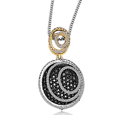 Oval shaped Designer Pendant with Round, Chocolate Essnece and Diamond Essence Melee, 3.50 Cts. T.W. set in Two - Tone, 14k Gold Vermeil. 18" long Chain included.