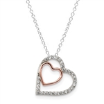 Diamond Essence Two-Tone Heart In Heart Pendant With Beautifully Channel Set Round Brilliant Stones, 1 Ct.T.W. In Platinum Plated Sterling Silver.