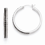 Diamond Essence, Platinum Plated Sterling Silver Black & White Diamond Hoop Earrings, 1.20 cts.t.w.