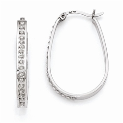 Diamond Essence Round melee in bezel setting Oblong shape Hoop Earring, Platinum Plated Sterling Silver, 0.40 cts.t.w.