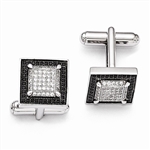 Diamond Essence Platinum Plated Sterling Silver Cuff links, 14MM X 14MM,  with Brilliant melee and outlined with Black Essence melee,set in Pave Setting, 2.50 cts.t.w.