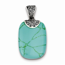 Diamond Essence Sterling Silver Antiqued Turquoise Pendant