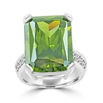 sterling silver ring with emerald cut olive stone & melee
