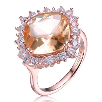 Diamond Essence Ring With Morganite Center Surrounded By Melee Set In 8 Prongs,6.50Cts.T.W. In Rose Plated Sterling Silver.
Approx Size is 20.78 Width and 26.83 Length.