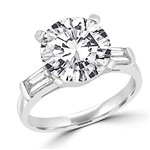 Prong Set Engagement Ring with Artificial 3.5 Cts. Round Diamond and Baguettes by Diamond Essence set in Sterling Silver