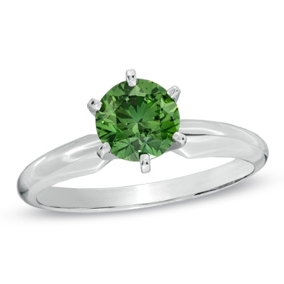 Diamond Essence Solitaire Ring With Emerald Round Brilliant stone, 2 Cts.T.W. In Platinum Plated Sterling Silver.