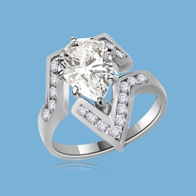 Lulu - Move Forward with  this superb Ring, 3.0 Carats in all, with 2.0 Carat Pear Cut Diamond Essence Center Stone and Melee Accents  set in Platinum Plated Sterling Silver.