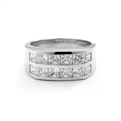 A winning look.-Platinum Plated Sterling Silver man's channel set ring, 1.25 cts. t.w. with Princess cut Diamond Joy stones.