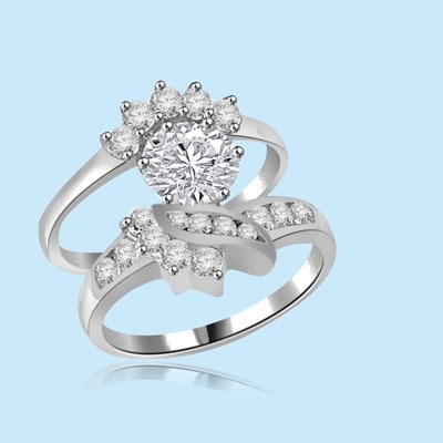 1 carat center diamond silver ring set