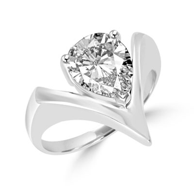 Diamond Essence Ring with 2.0 ct. Pear cut stone,in Platinum Plated Sterling Silver.