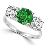 emerald three stone platinum plated sterling silver ring
