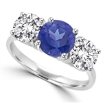 sapphire three stone platinum plated sterling silver ring