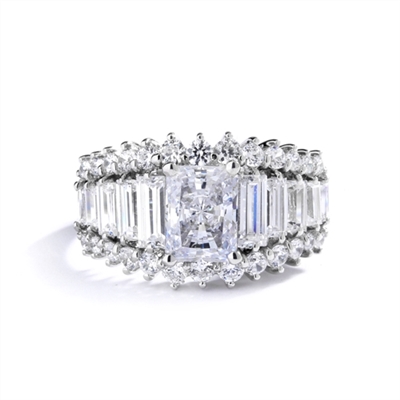 Emerald cut round radiating stone in silver