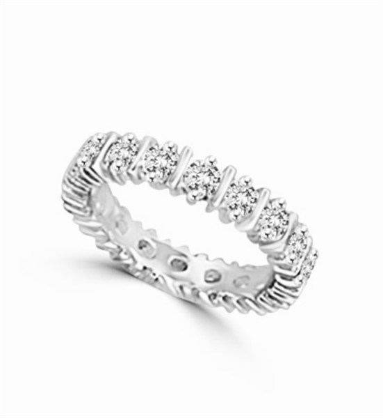 Prong Set Designer Eternity Band with Simulated Round Brilliant Diamonds by Diamond Essence set in Sterling Silver