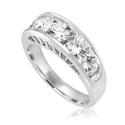 Diamond Essence Five Stones Ring, With Round Brilliant Stones In Graduating Size, 1.80 Cts.T.W. In Platinum Plated Sterling Silver.
