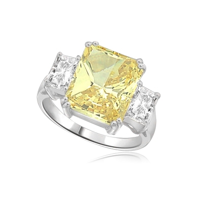 7ct canary stone with side baguette ring in silver