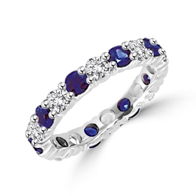 sapphire eternity band on platinum plated silver