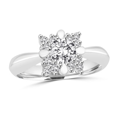 Prong Set Designer Ring with Lab-created Round Brilliant Diamonds by Diamond Essence set in Sterling Silver