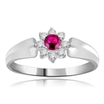 Little Ruby Flower Ring in Platinum Plated Sterling Silver