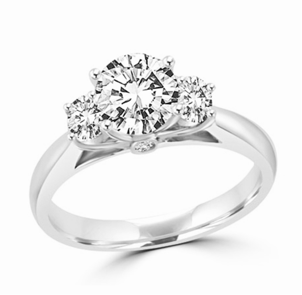 Round diamond essence three stone silver ring