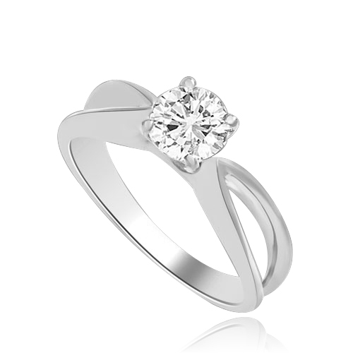 This Ring Is a sure shot hit with jewelry connoisseurs. 0.75 Ct. Round Brilliant Masterpiece is set exquisitely on a cross curve band. In Platinum Plated Sterling Silver.